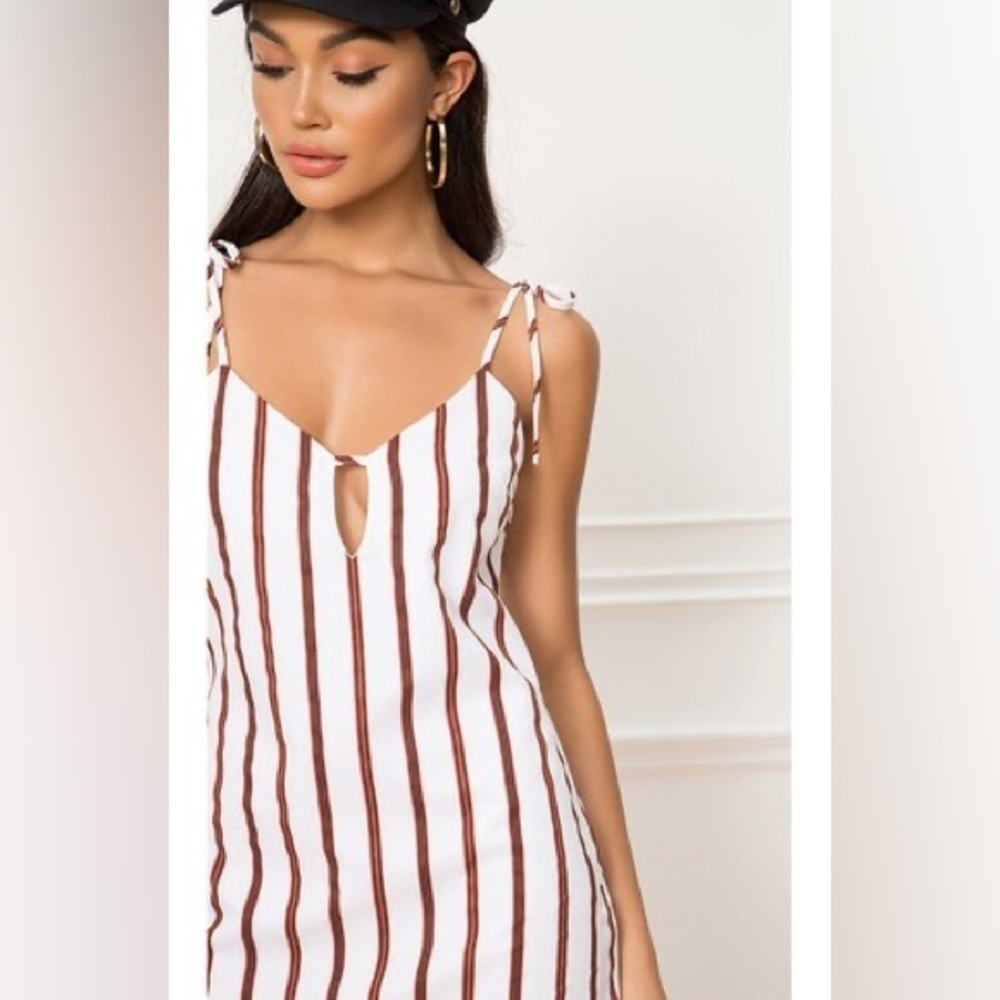 Revolve Superdown Rust Stripe Delilah Keyhole Tie Mini Dress Large - Picture 4 of 16